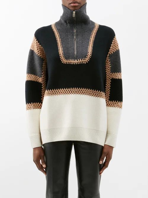 Crochet Panelled Wool-blend Sweater - Womens - Black Multi
