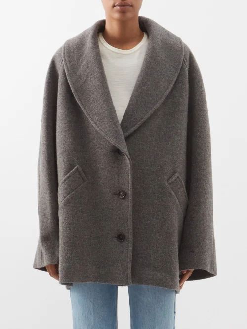 Shawl-collar Wool-blend Short Coat - Womens - Charcoal