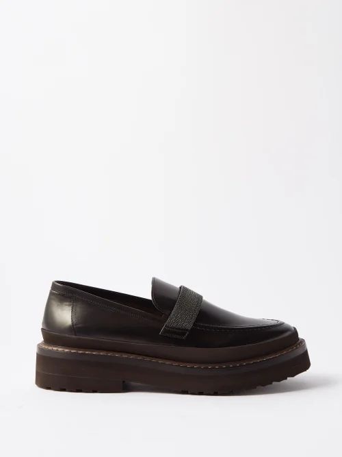 Monili-embellished Leather Loafers - Womens - Black