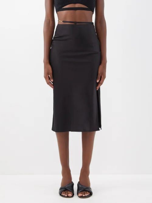 Notte Side-slit Satin-blend Skirt - Womens - Black
