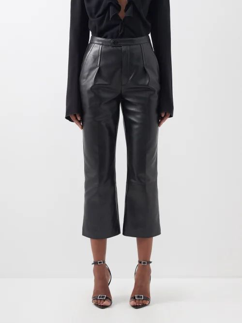 Cropped Leather Biker Trousers - Womens - Black