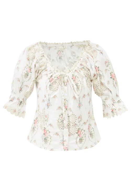 Anala Floral Broderie-anglaise Cotton-poplin Top - Womens - Floral