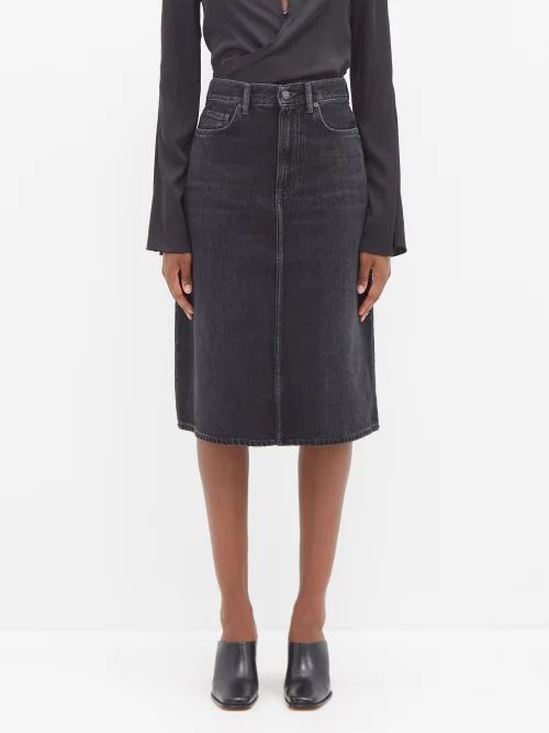 Vintage Denim Midi Skirt - Womens - Black
