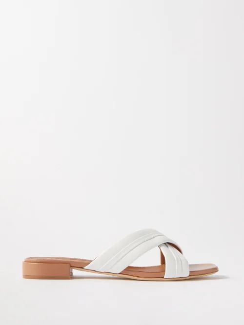 Gavi Crossover Leather Slides - Womens - White