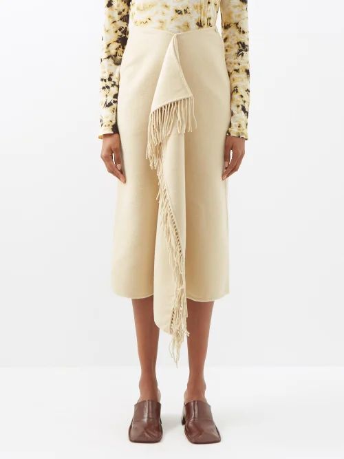 Liza Double-wool Midi Blanket Skirt - Womens - Beige