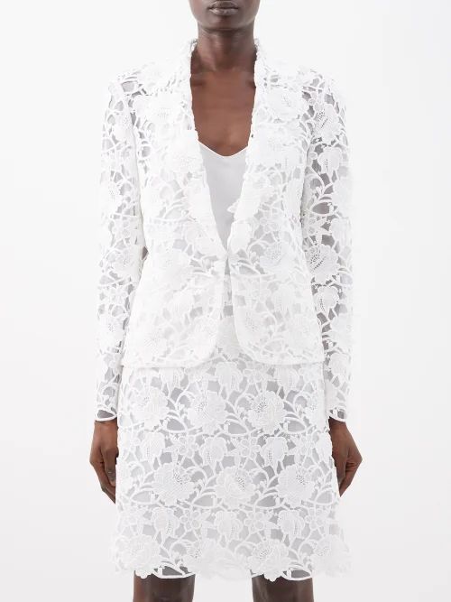 Single-breasted Cotton-blend Macramé Jacket - Womens - Ivory