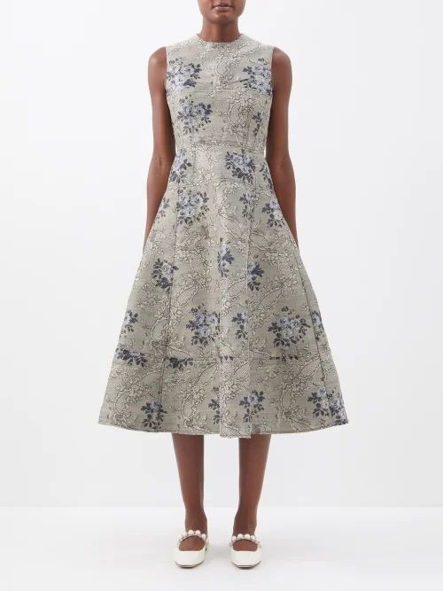 Kelsie Rosie Floral-jacquard Sleeveless Midi Dress - Womens - Grey Multi