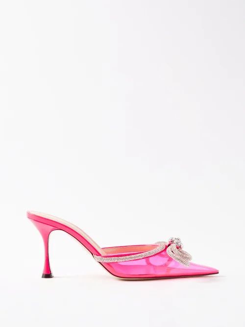 Double Bow 85 Plexi And Leather Mules - Womens - Pink Silver