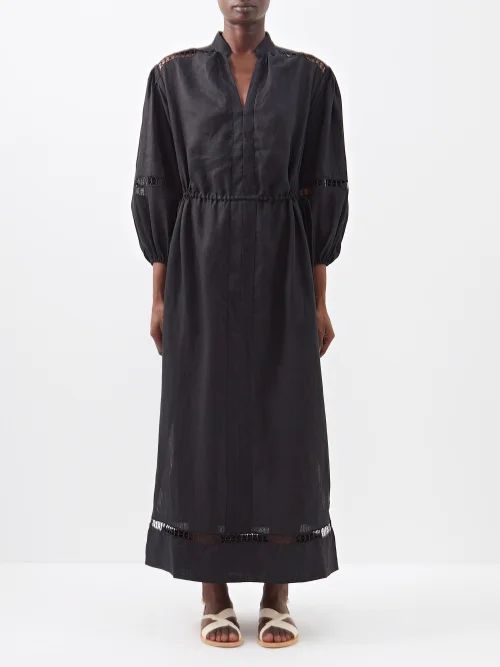 Ismena Linen Smock Dress - Womens - Black