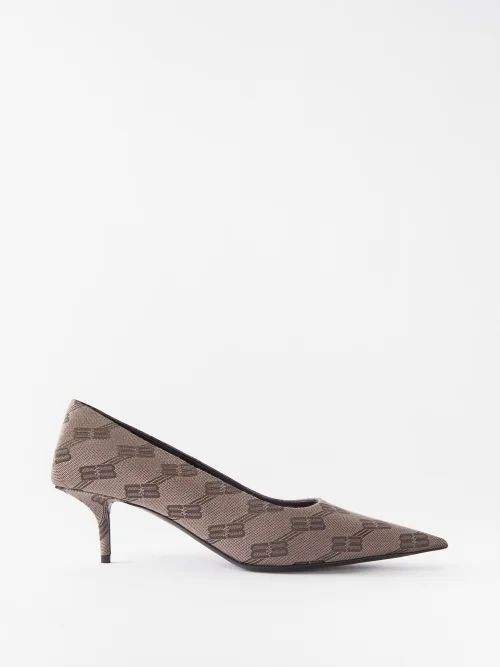 Square Knife Bb-jacquard Canvas And Leather Pumps - Womens - Brown
