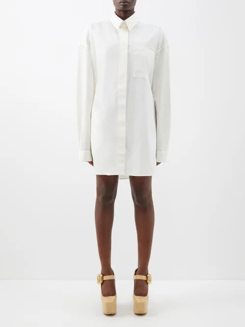 Above The Knee Cotton And Silk-blend Shirt Dress - Womens - Ivory