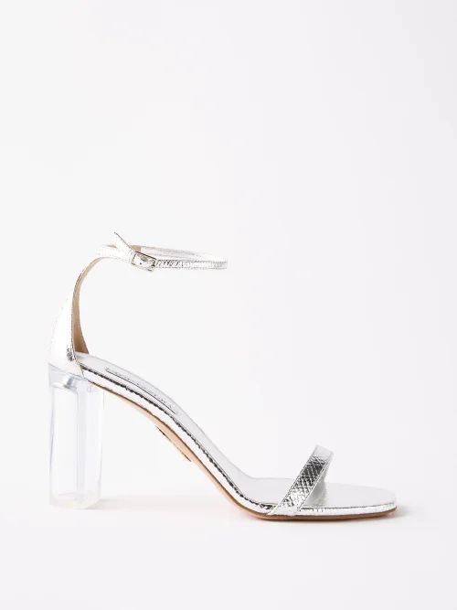 Theo Plexi 85 Block-heel Leather Sandals - Womens - Silver
