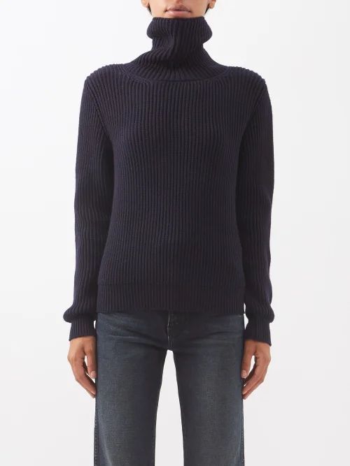 Leona Ribbed Roll-neck Wool Sweater - Womens - Navy