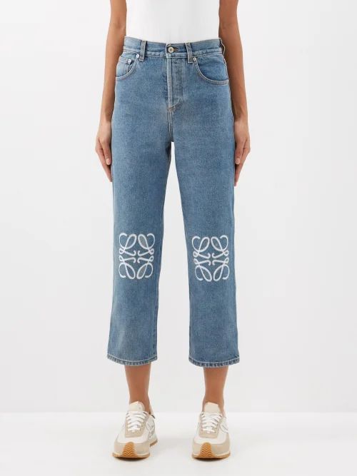 Anagram-embroidered Cropped Jeans - Womens - Denim