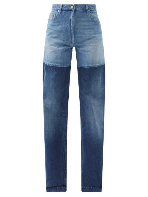 Two-tone High-rise Organic-denim Jeans - Womens - Blue Multi