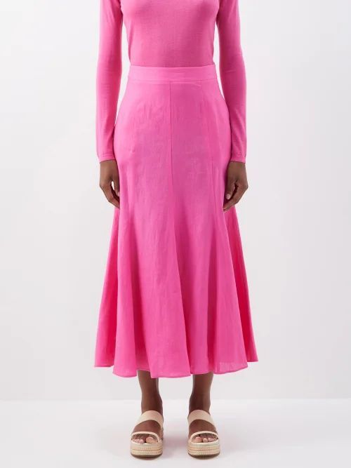 Tate A-line Linen Midi Skirt - Womens - Bright Pink