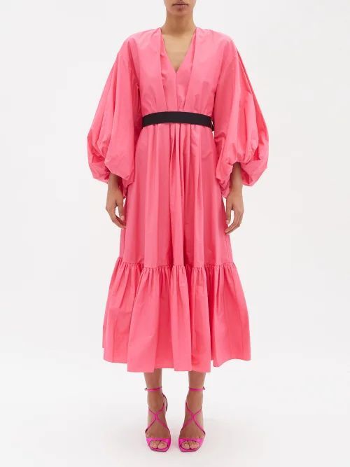 Zaineb Puff-sleeve Cotton-poplin Maxi Dress - Womens - Pink