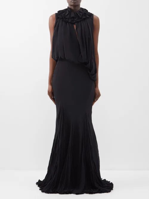 Greco Ruffled-collar Silk-crepe Gown - Womens - Black