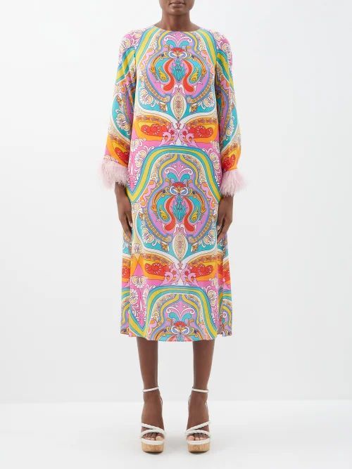 Frankie Feather-trim Floral-print Midi Dress - Womens - Multi