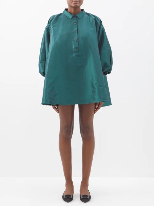 Marilyn Puff-sleeve Silk-blend Taffeta Mini Dress - Womens - Dark Green