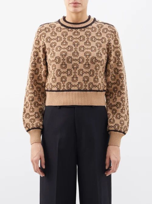Horsebit-chain Jacquard Wool-blend Sweater - Womens - Beige Multi