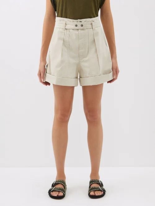 Kaloscoe High-rise Cotton-canvas Shorts - Womens - Ecru