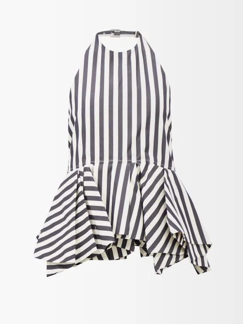 Striped Halterneck Cotton Top - Womens - Black Stripe