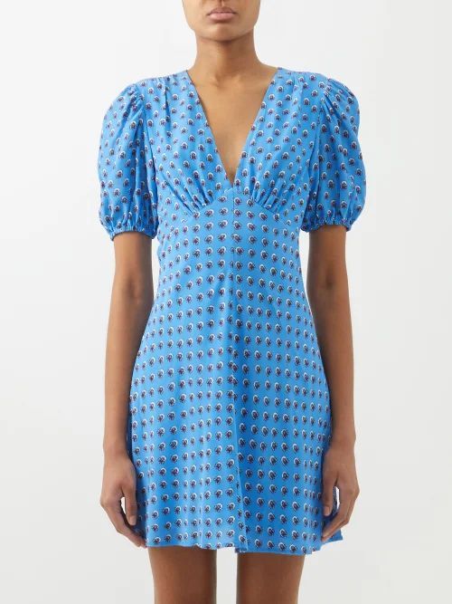 Mini Mila Printed Crepe De Chine Dress - Womens - Blue Print