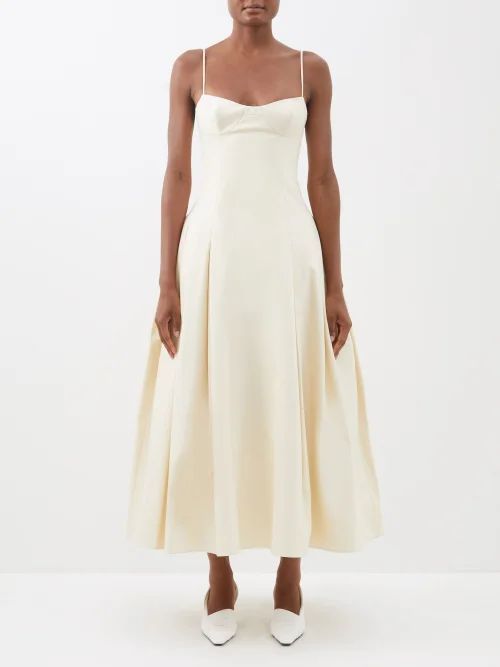 Robyn Pleated Cotton-twill Dress - Womens - Ivory