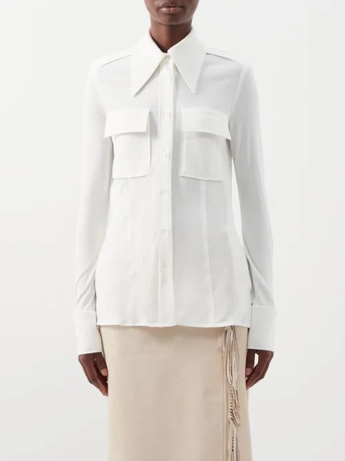 Flap-pocket Matte-jersey Shirt - Womens - White