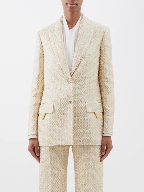 Optical Valentino Cotton-blend Tweed Jacket - Womens - Cream Gold