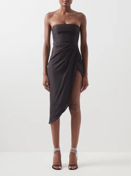 Lica Asymmetric Draped Silk Dress - Womens - Black