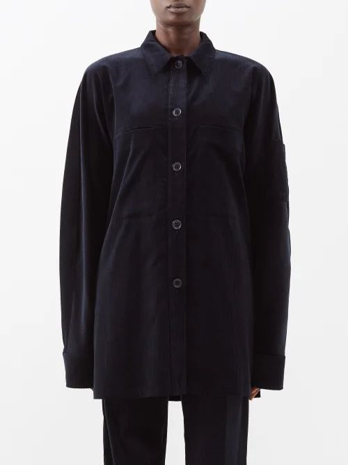 Cotton And Cashmere-blend Corduroy Overshirt - Womens - Navy