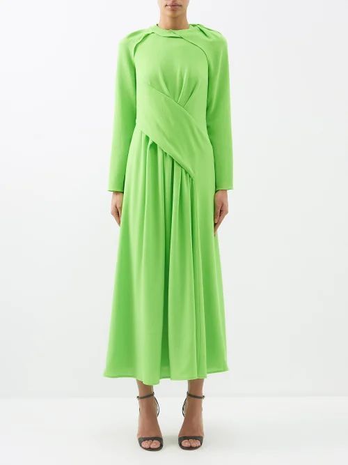 Susannah Detachable-sleeve Wool-crepe Midi Dress - Womens - Green