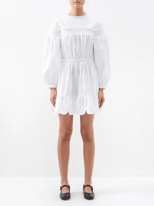 Alberte Smocked Cotton-poplin Mini Dress - Womens - White