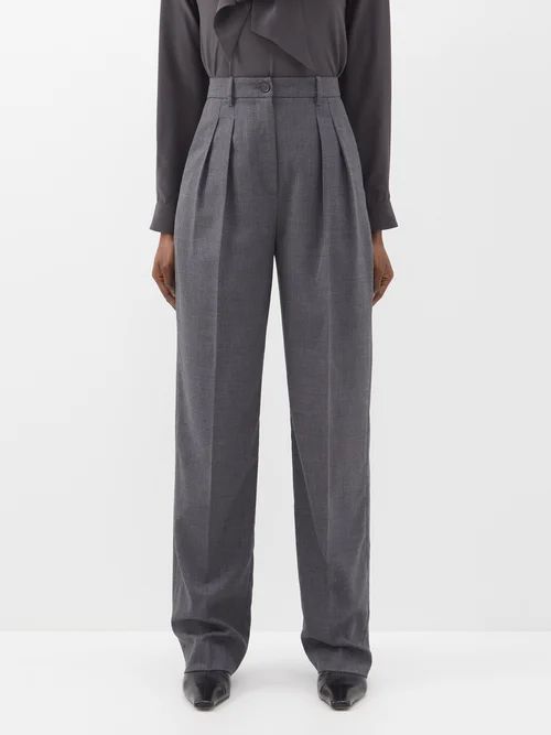 Abella High-rise Pleated Wool Trousers - Womens - Charcoal