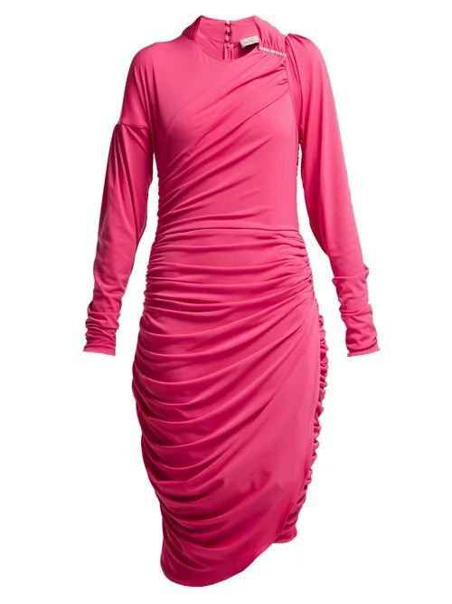 Alexandra Crinkled-georgette Ruched Midi Dress - Womens - Pink