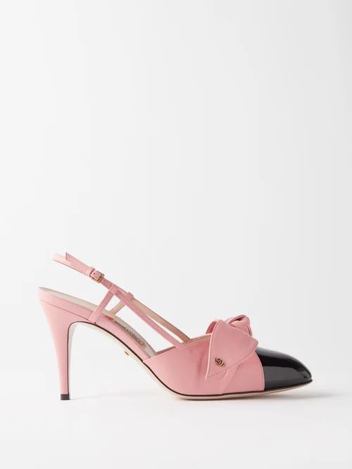 Agata Bow Patent-toe Leather Slingback Pumps - Womens - Pink