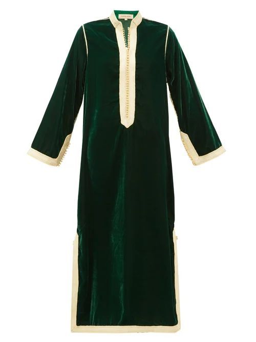 Alia Woven-trim Velvet Tunic Dress - Womens - Green Multi