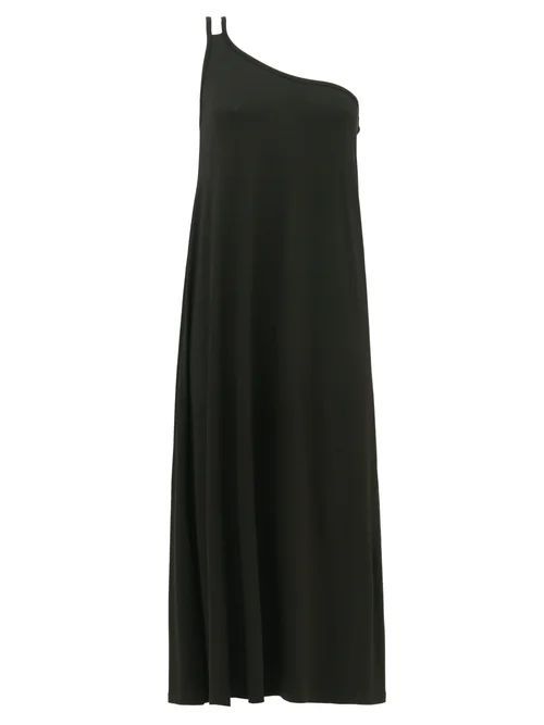 Albus Lumen - One-shoulder Jersey Midi Dress - Womens - Black