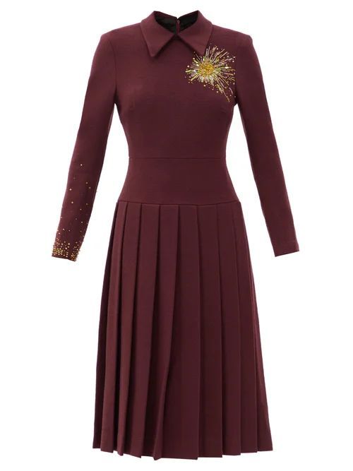 Alchemist Bleeding Heart Beaded Wool-blend Dress - Womens - Burgundy