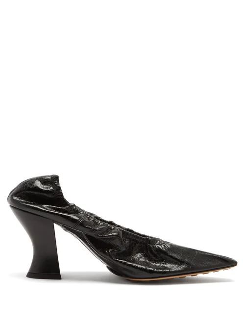 Almond Elasticated Leather Pumps - Womens - Black