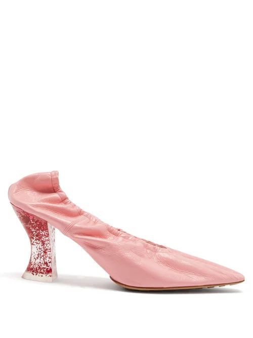 Almond Glitter-heel Elasticated Leather Pumps - Womens - Pink
