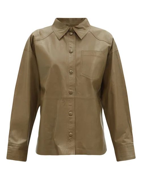 Adia Patch-pocket Leather Shirt - Womens - Khaki