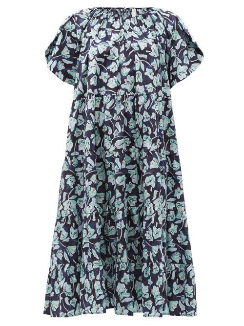 Alegre Tiered Floral-print Cotton-poplin Sun Dress - Womens - Blue Multi