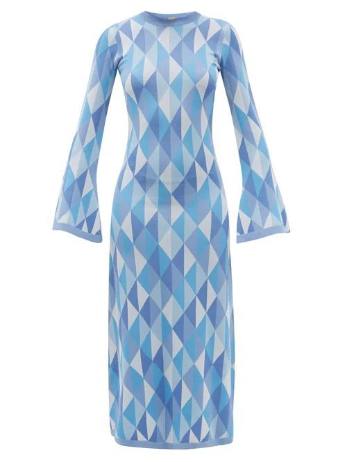 Ally Open-back Geometric-jacquard Knitted Dress - Womens - Blue Multi