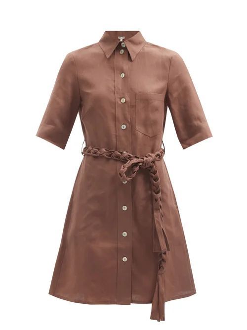 Akele Braided-belt Linen Shirt Dress - Womens - Brown