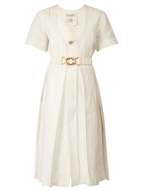 Belted Pleated Midi Dress - Womens - White