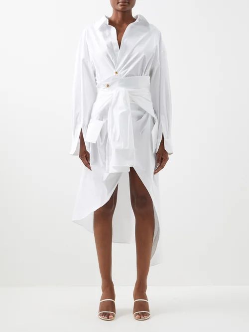 Asymmetric Deconstructed Cotton-blend Shirt Dress - Womens - White
