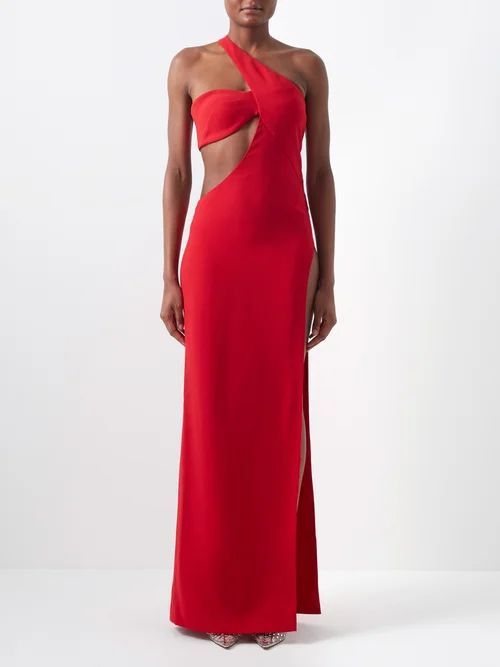 Asymmetric Cutout Crepe Dress - Womens - Red